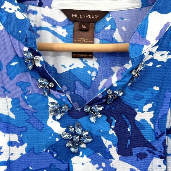 Multiples Abstract Embellished Collar Tunic Womens XL Purple Blue White Artsy - Picture 4 of 7